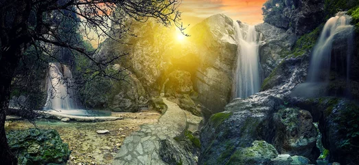 Zelfklevend Fotobehang Surreal Tropical waterfall © Netfalls
