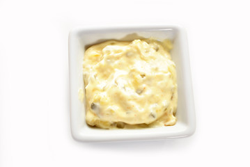 Tartar Sauce in a Square White Bowl
