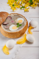 Polish easter soup with egg and sausage