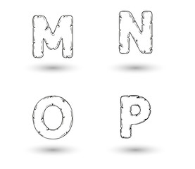 sketch jagged alphabet letters, M, N, O, P