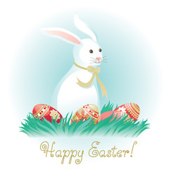 Happy easter. Cute easter bunny  and eggs at retro style