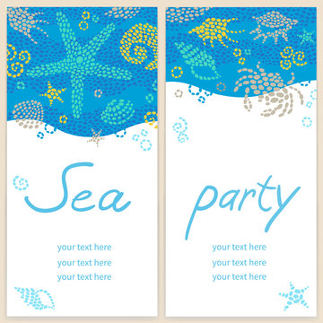 Bright invitation cards with sea elements.