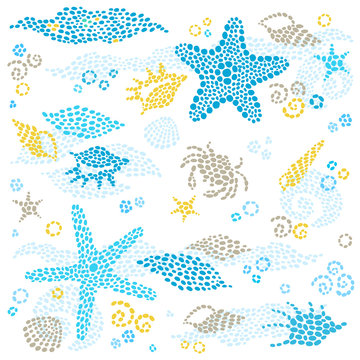 Vector set of sea element and seashells. Marine life pattern.