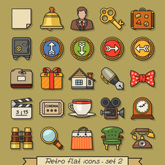 Retro flat line icons - set 2