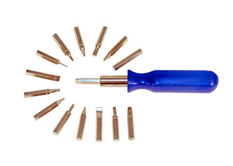 A set of replacement heads for screwdriver