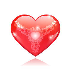Beautiful red glossy heart shape with vintage pattern
