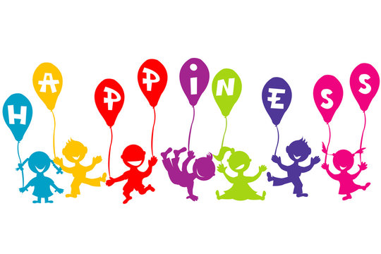 Happiness childhood concept with children and balloons
