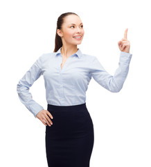 attractive young businesswoman with her finger up