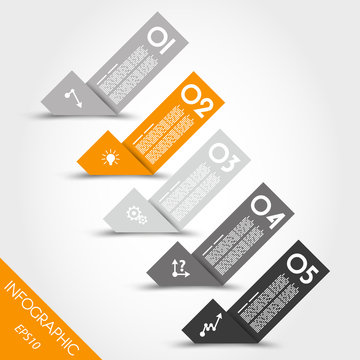 orange infographic origami bent stickers with icons