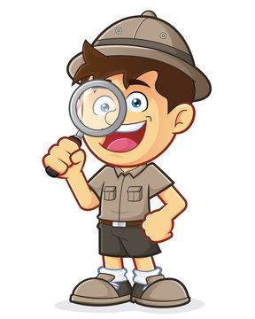 Boy Scout or Explorer Boy With Magnifying Glass