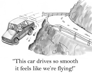 Smiling passenger does not notice car is airborne