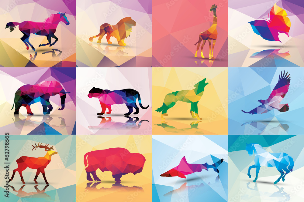 Wall mural collection of geometric polygon animals, patter design, vector