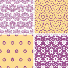 vector four abstract purple and gold oriental motives seamless