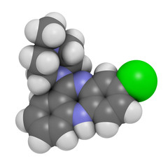 Clozapine atypical antipsychotic drug molecule.