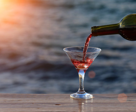 Glass of wine at sea