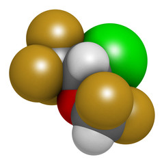 Isoflurane anesthetic drug molecule.
