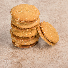 Stack of peanut butter filled cookies