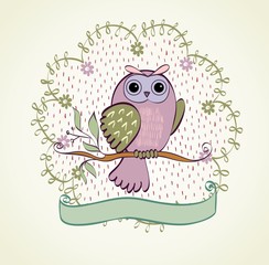 Obraz premium illustration with owl sitting on the branches