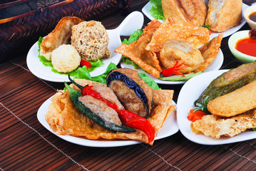 Yong Tau Fu. delicious Asian cuisine of fish paste stuffed