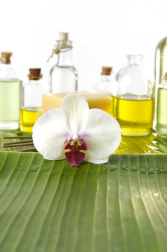 spa supplies with orchid .image of tropical spa.