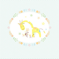giraffe and flower, greeting card