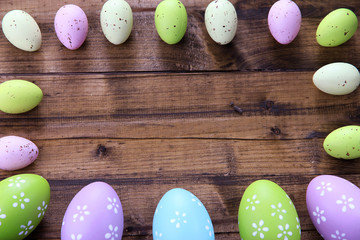 Easter eggs on wooden background