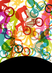 Extreme cyclists bicycle riders active children sport silhouette