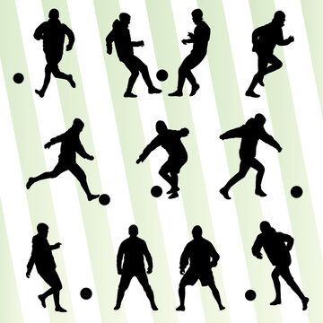 Soccer players silhouette vector background concept set