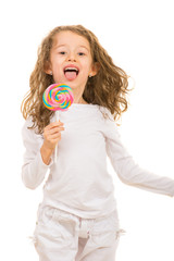 Cheerful girl with lollipop