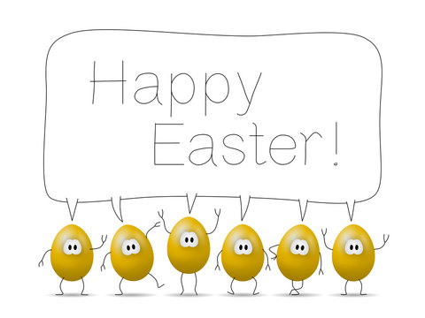 Funny easter eggs with bubble "Happy Easter!"