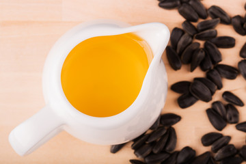 Sunflower oil in the bowl on the desk