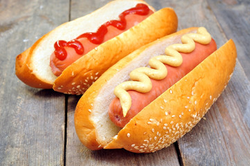 hot dog with tomato ketchup and mustard