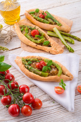 home-baked pide with green asparagi