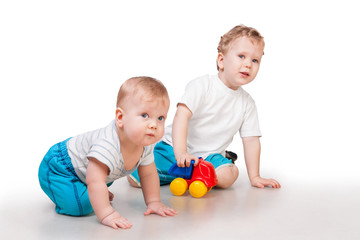 Playing children isolated on white