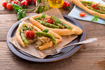 home-baked pide with green asparagi