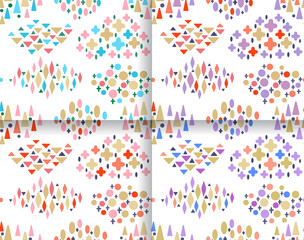 set of plain seamless backgrounds with triangles and circles