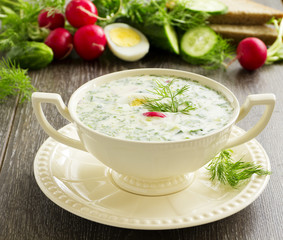 Okroshka - Russian kvass Cold Soup with Vegetables