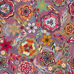 Abstract hand-drawn seamless background floral pattern