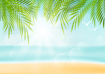 Fototapeta na wymiar Summer vacation background with palm leaves