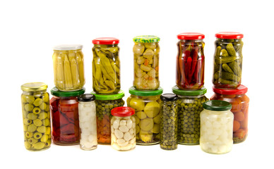 collection canned vegetables in glass jars isolated © Alis Photo