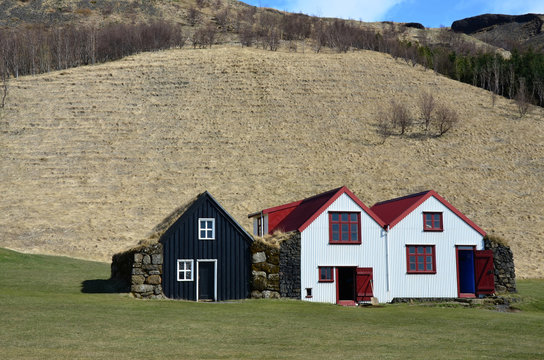 typical houses in landscape Iceland