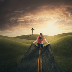 Woman carrying road.