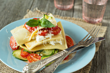 No-bake vegetarian lasagna with vegetables