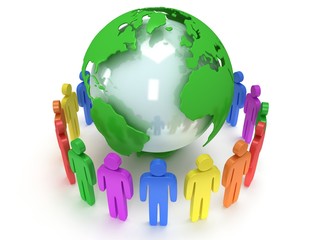 Earth planet globe and people. 3D render.