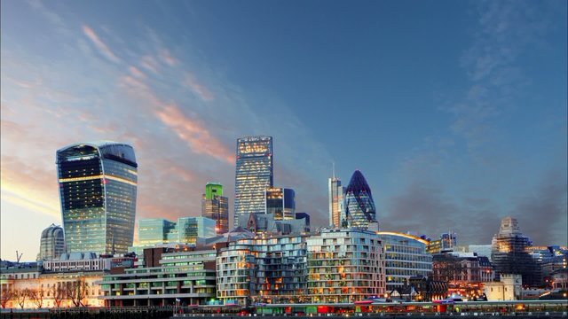 London Skylines at sunset, time lapse, UK