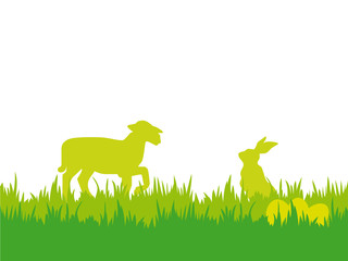 Easter background with lamb, bunny and eggs