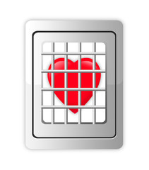 Heart in decorative cage isolated on white