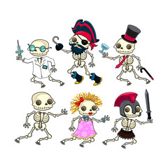 Group of funny skeletons.