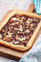 Rustic red onion and brie cheese tart