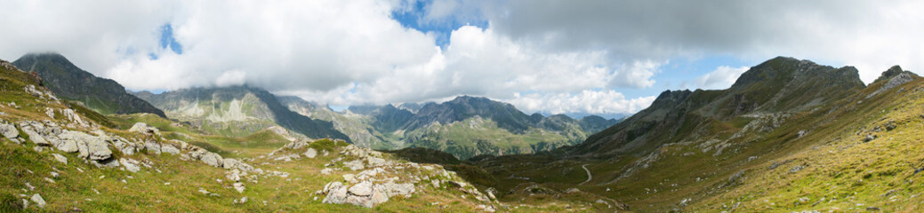 Naklejka na ściany i meble Panoramic view of mountains in the Alps. Val d'Aosta - Italy, Eu
